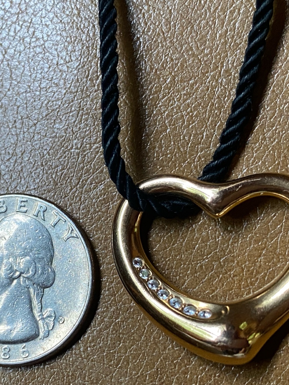 LARGE 27mm Tiffany & Co Elsa Peretti 18K Gold 7 Diamond Open Heart Pendant